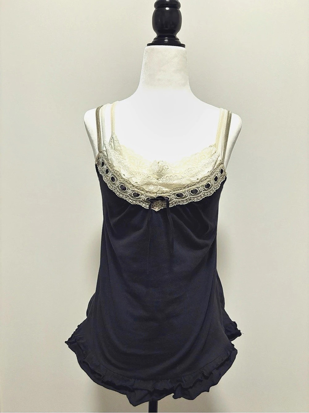 Black Lace Trim Chemise Approx Size XS/S